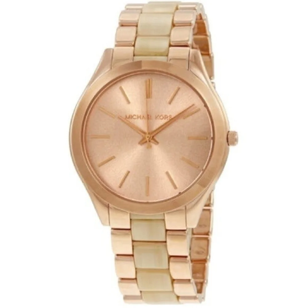 MICHAEL KORS Slim Runway Women's Watch Rose Gold Stainless Steel Colorblock Band - Picture 2 of 6